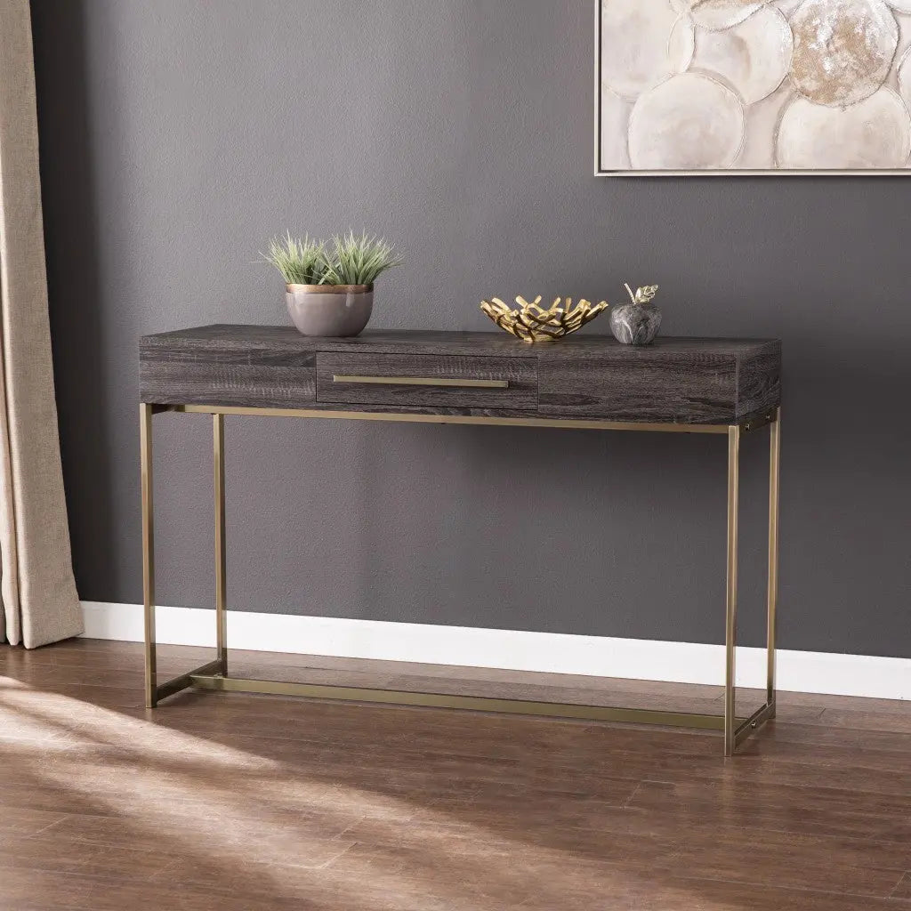 48" Gray and Gold Frame Console Table And Drawers Homeroots Living Room