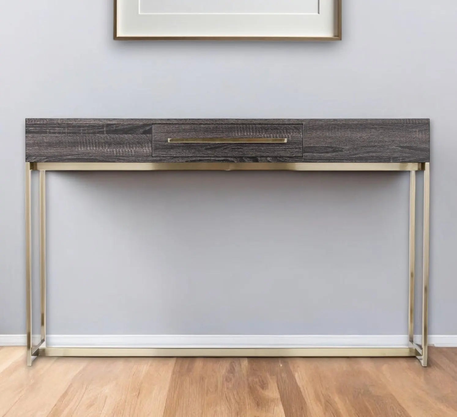 48" Gray and Gold Frame Console Table And Drawers Homeroots Living Room