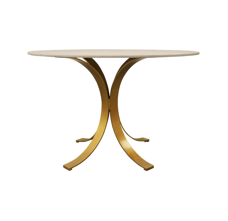 48" Ivory And Brass Rounded Marble And Iron Pedestal Base Dining Table Homeroots Kitchen & Dining