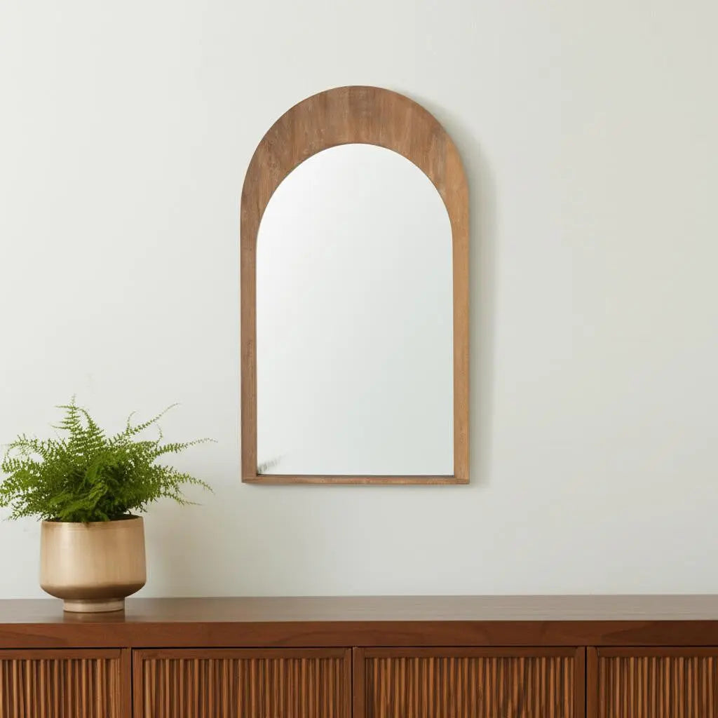 48" Light Brown Solid Wood Arch Framed Accent Mirror Homeroots Bed & Bath