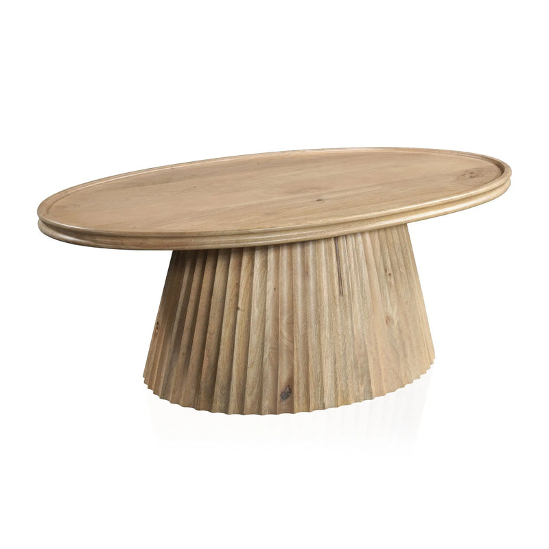 48" Light Brown Solid Wood Oval Pedestal Coffee Table Homeroots Living Room