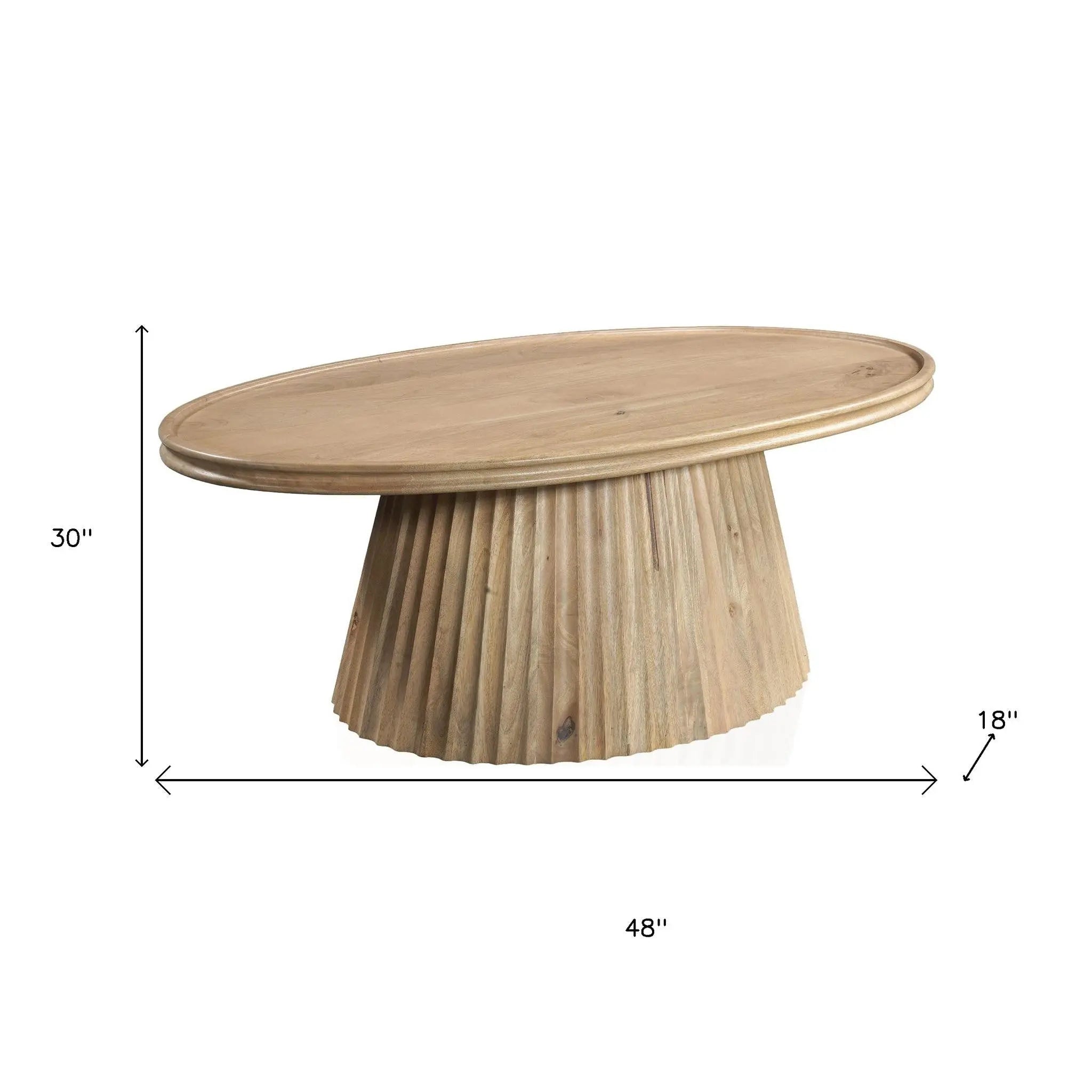 48" Light Brown Solid Wood Oval Pedestal Coffee Table Homeroots Living Room
