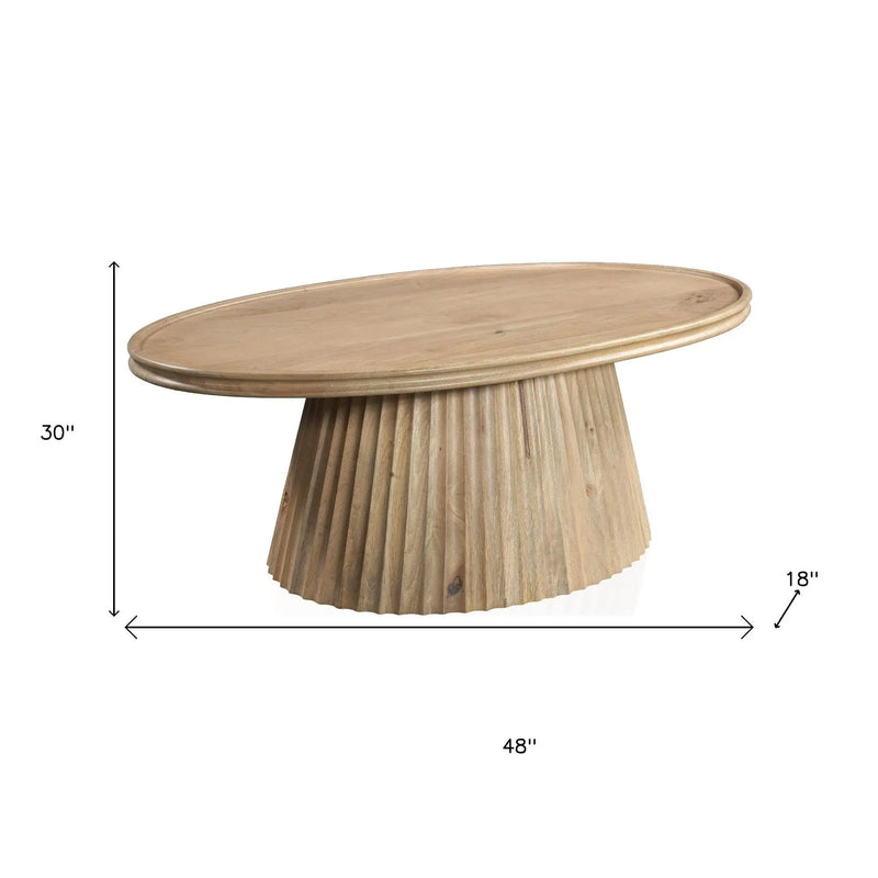 48" Light Brown Solid Wood Oval Pedestal Coffee Table Homeroots Living Room