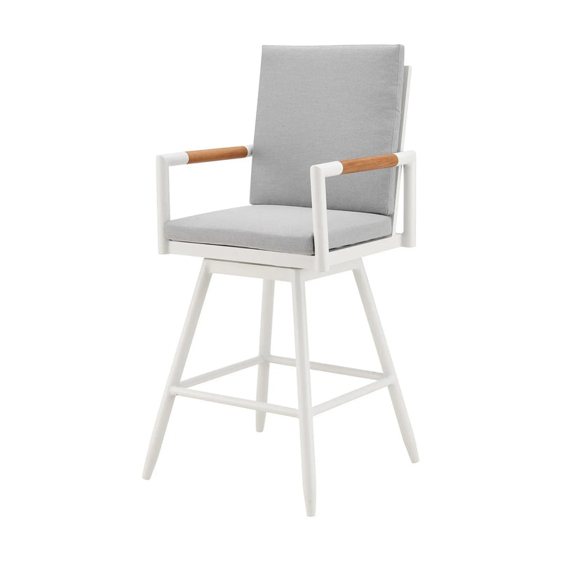 48" Light Gray Metal Swivel Outdoor Bar Height chair with Footrest - GreatEagleInc