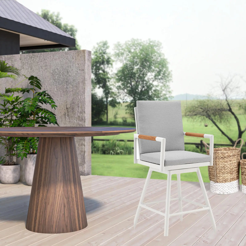 48" Light Gray Metal Swivel Outdoor Bar Height chair with Footrest - GreatEagleInc