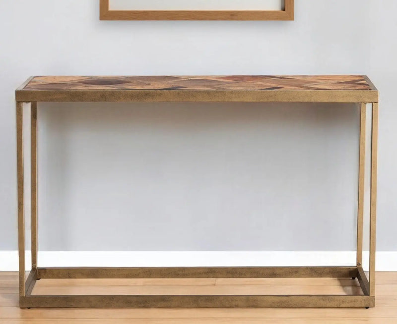 48" Natural and Brass Reclaimed Wood Frame Console Table Homeroots Living Room