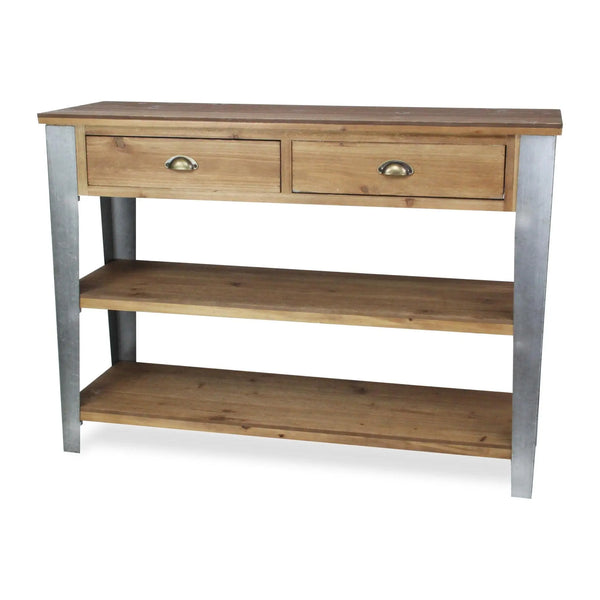 48" Natural and Gray Wood Console Table With Two Shelves And Two Drawers Homeroots Living Room