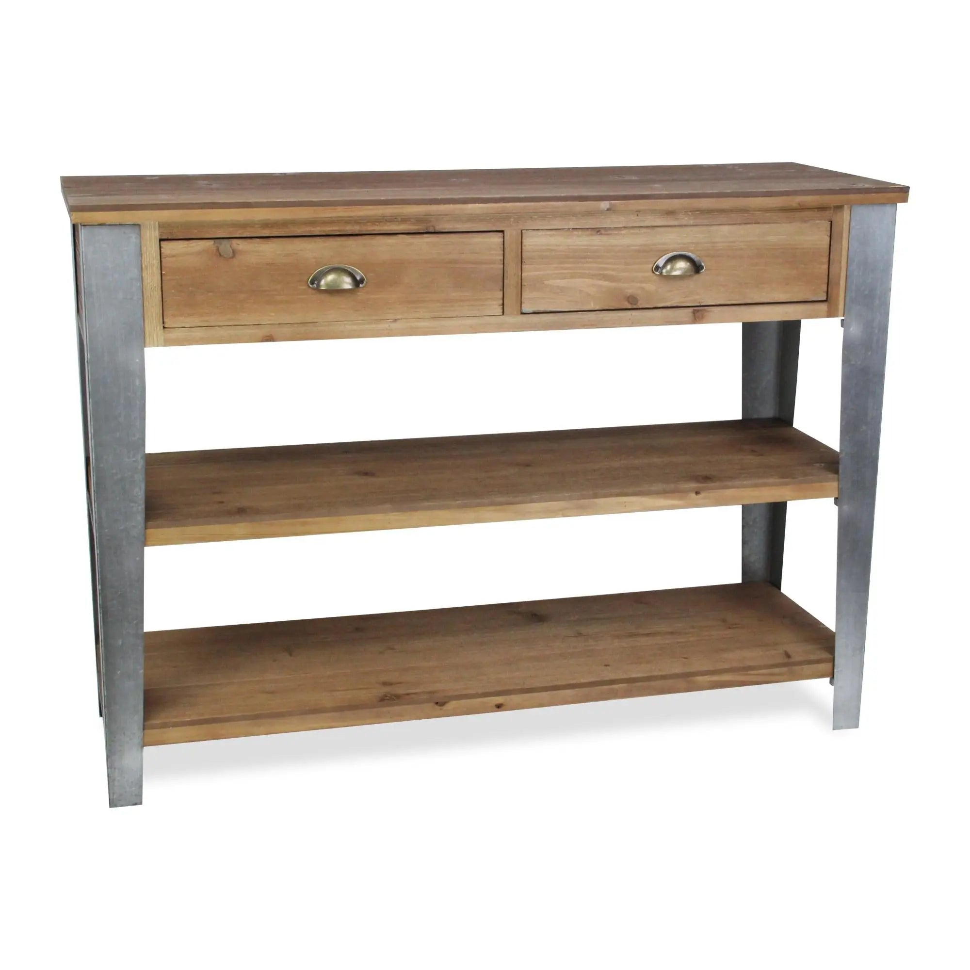 48" Natural and Gray Wood Console Table With Two Shelves And Two Drawers Homeroots Living Room