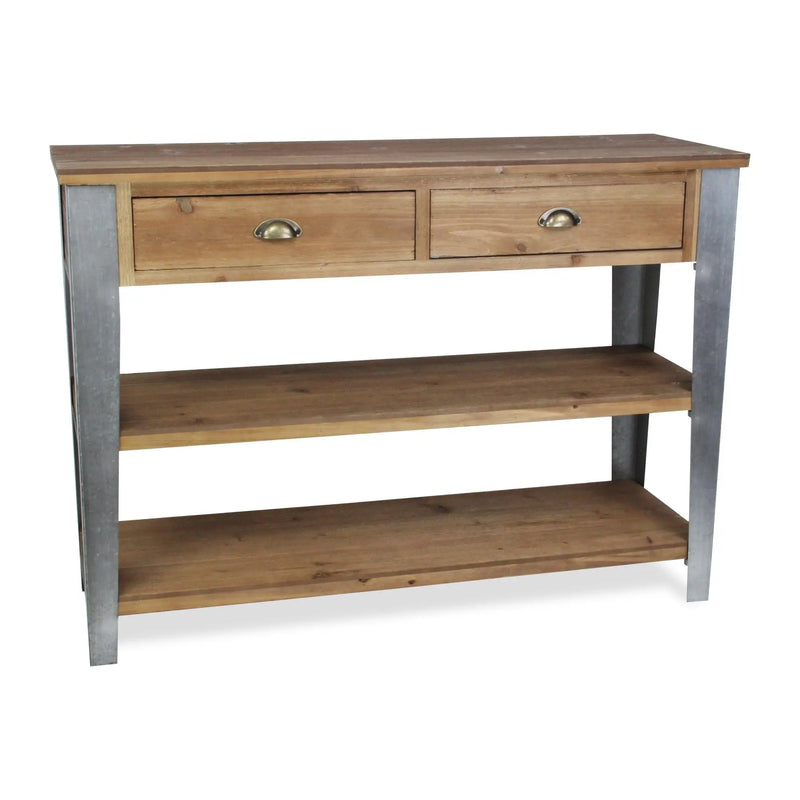 48" Natural and Gray Wood Console Table With Two Shelves And Two Drawers Homeroots Living Room