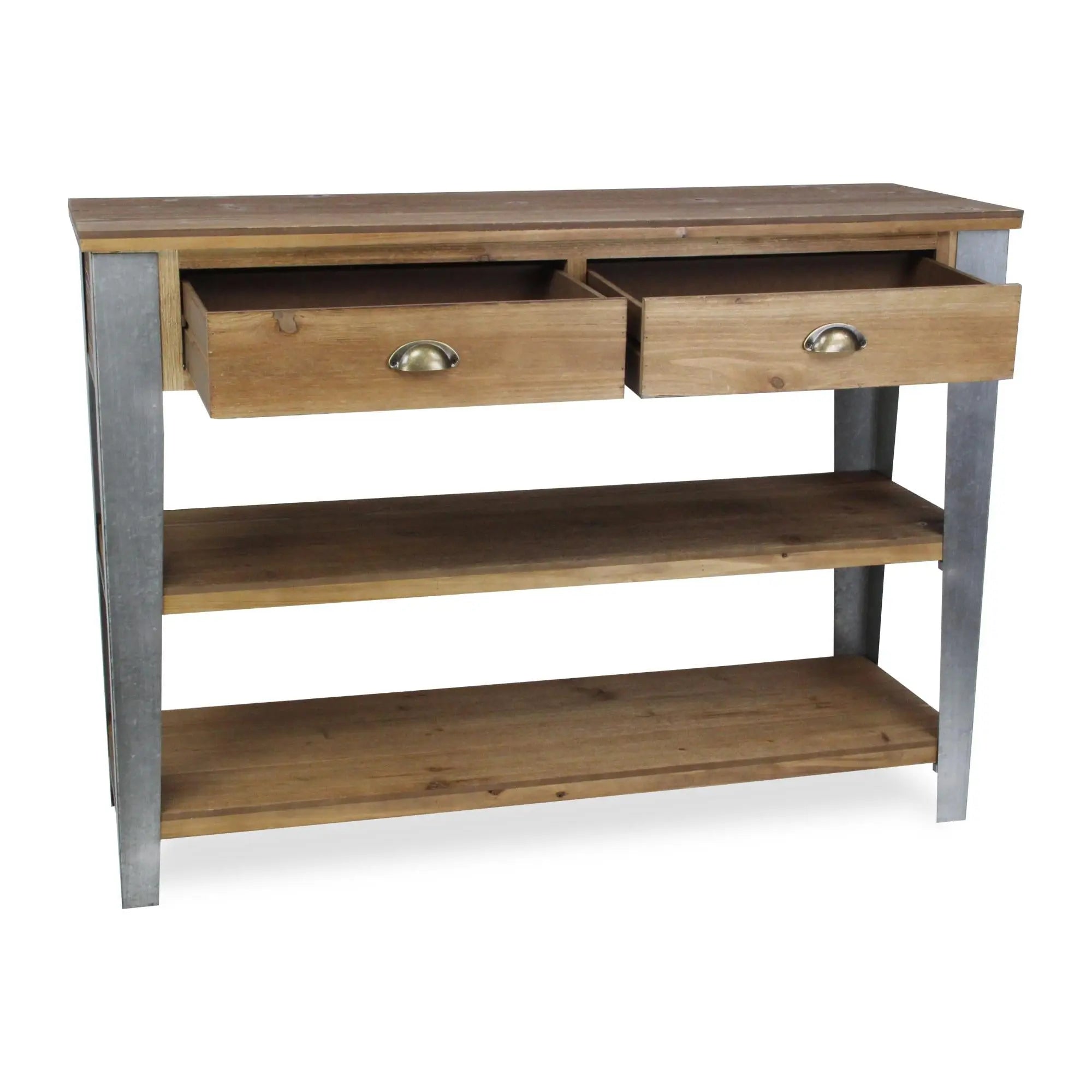 48" Natural and Gray Wood Console Table With Two Shelves And Two Drawers Homeroots Living Room