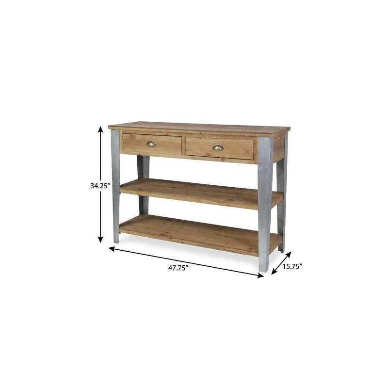 48" Natural and Gray Wood Console Table With Two Shelves And Two Drawers Homeroots Living Room