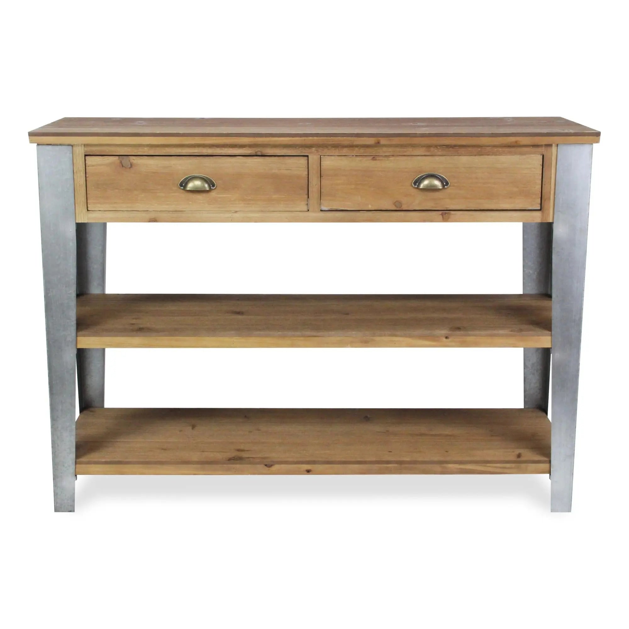48" Natural and Gray Wood Console Table With Two Shelves And Two Drawers Homeroots Living Room