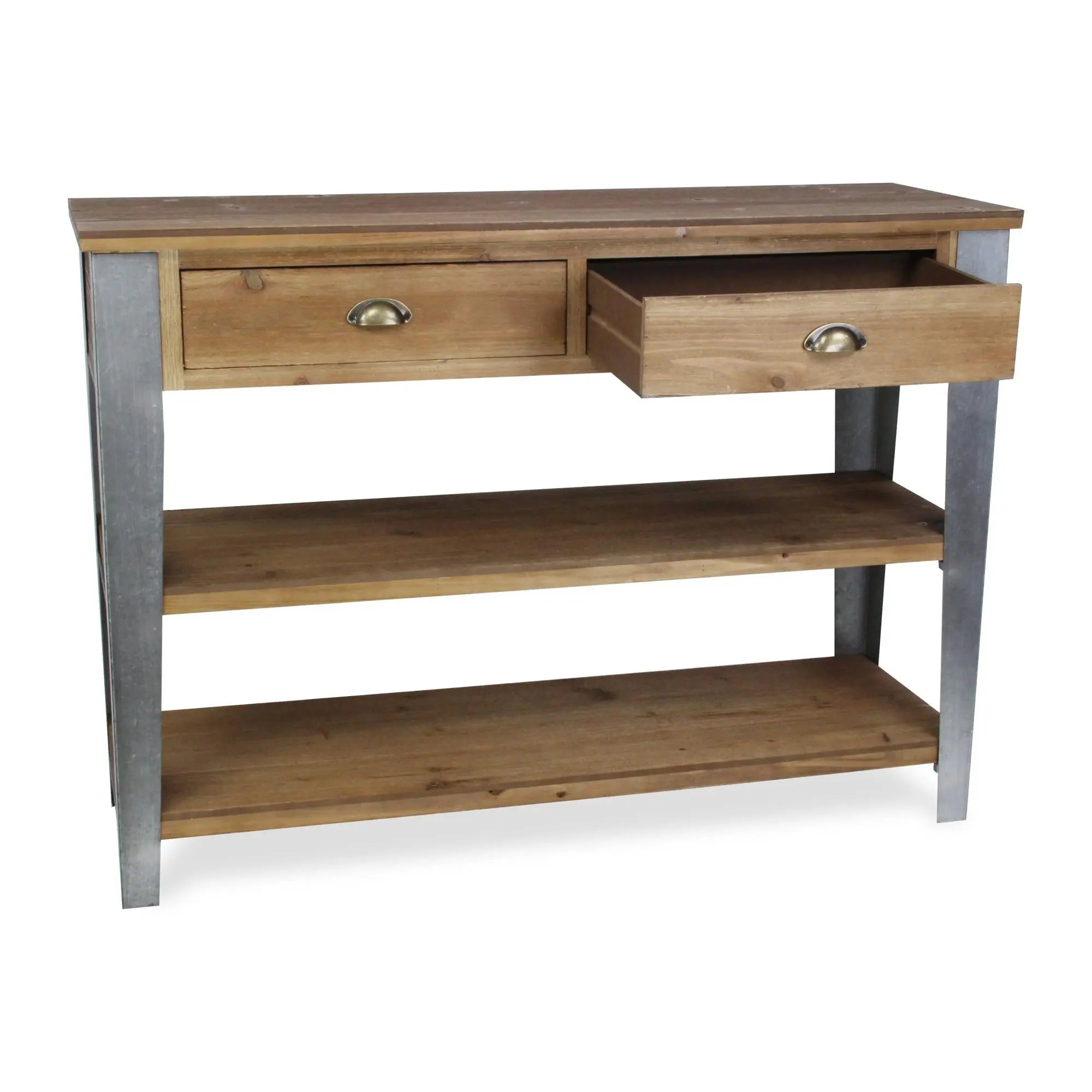 48" Natural and Gray Wood Console Table With Two Shelves And Two Drawers Homeroots Living Room