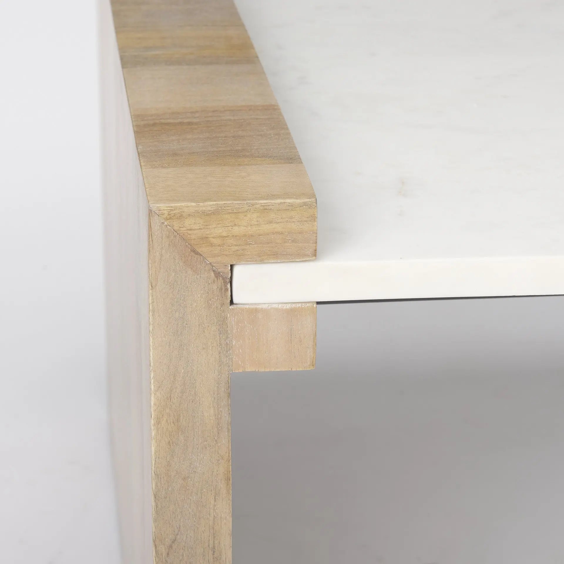 48" Natural and White Solid Wood And Genuine Marble Coffee Table Homeroots Living Room