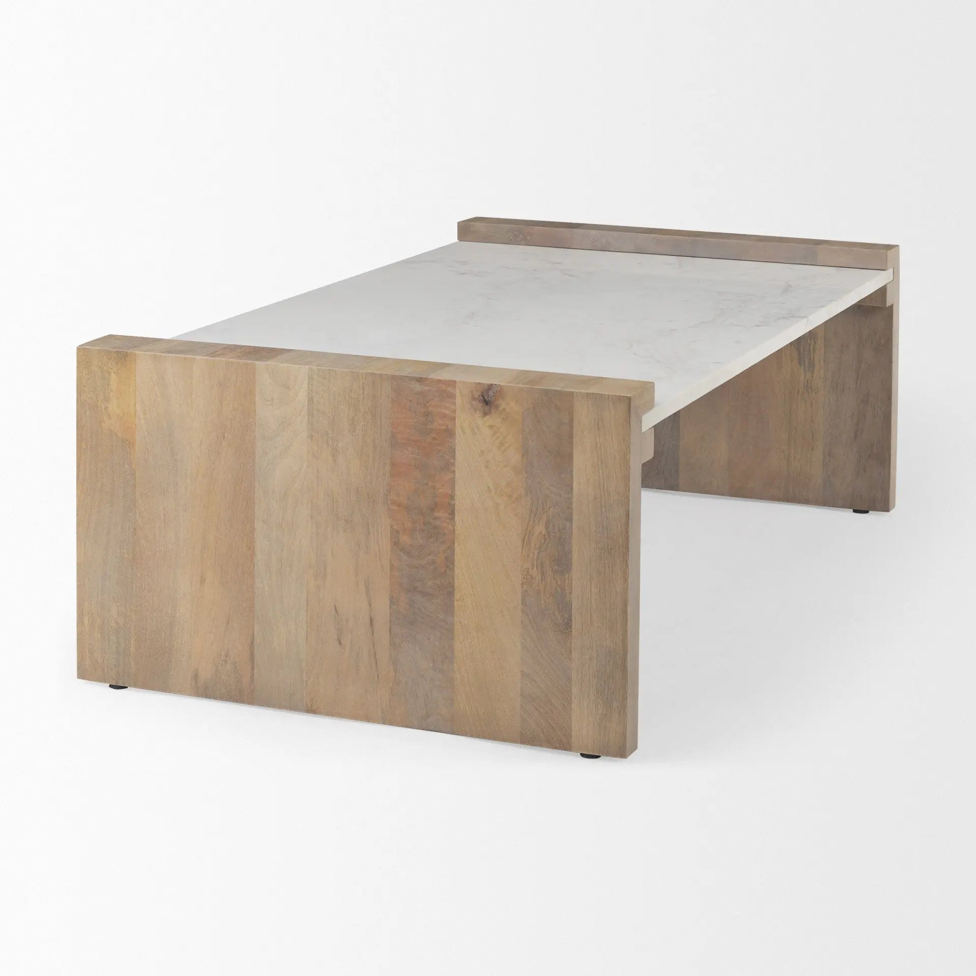 48" Natural and White Solid Wood And Genuine Marble Coffee Table Homeroots Living Room