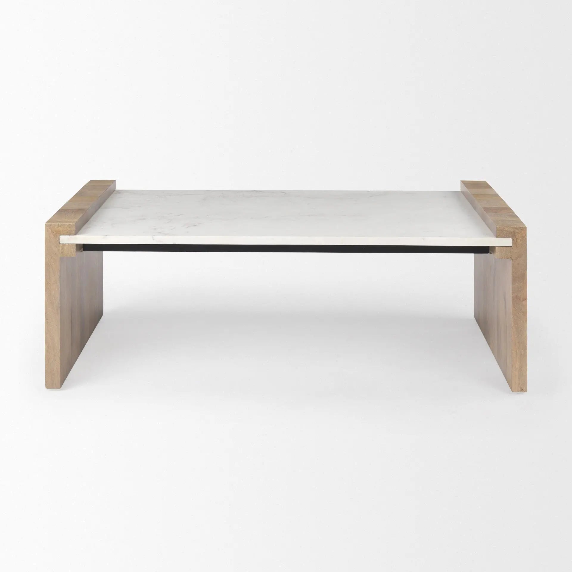 48" Natural and White Solid Wood And Genuine Marble Coffee Table Homeroots Living Room