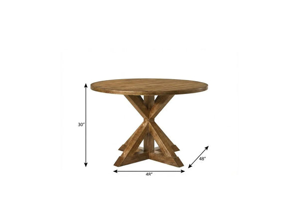 48" Oak Wood Cross Leg Base Round Top Dining Table Homeroots Kitchen & Dining