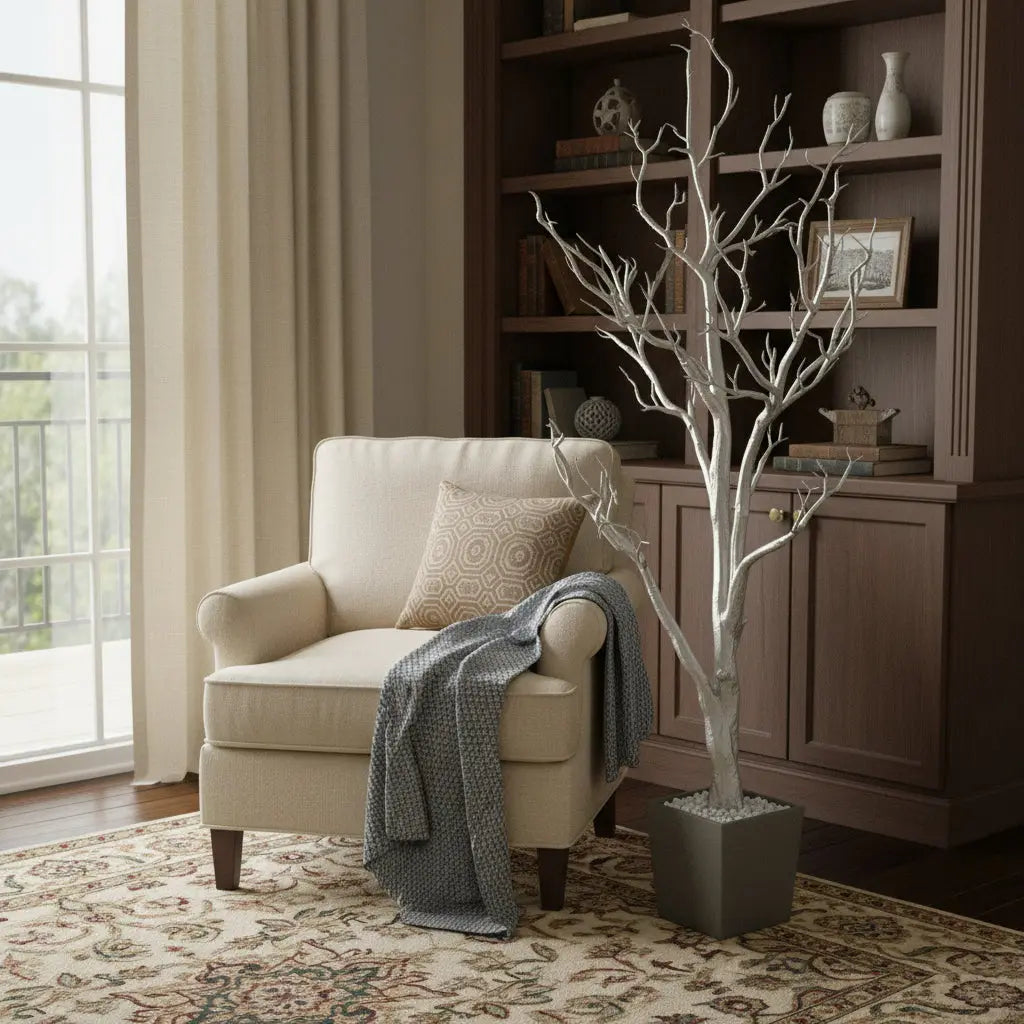48" Silver Artificial Manzanita Tree In Silver Planter Pot Homeroots Home Decor