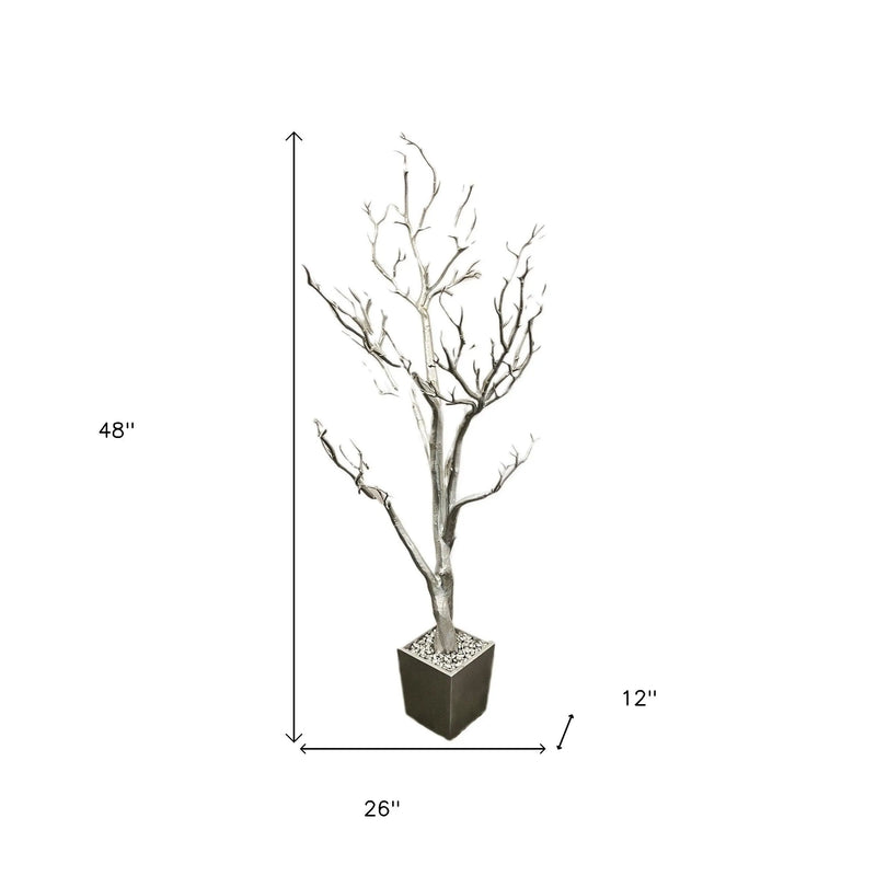 48" Silver Artificial Manzanita Tree In Silver Planter Pot Homeroots Home Decor
