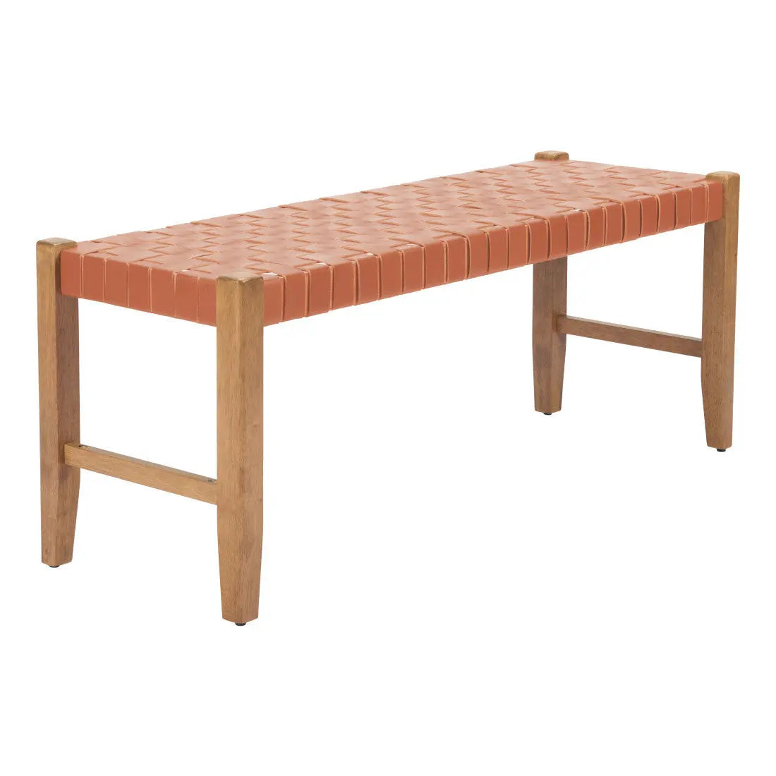 48" Tan and Brown Genuine Leather and Solid Wood Upholstered Dining Bench Homeroots Living Room