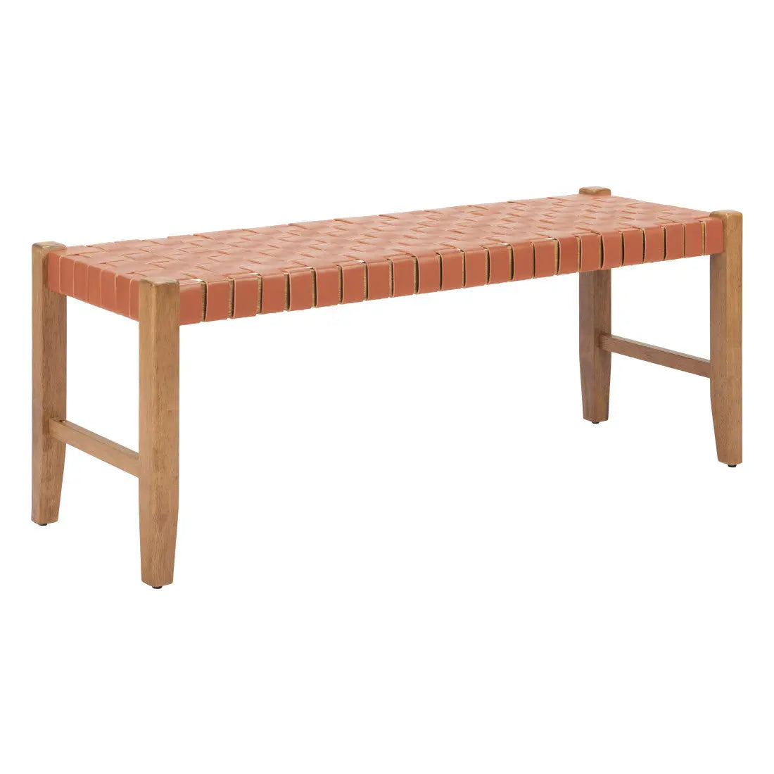 48" Tan and Brown Genuine Leather and Solid Wood Upholstered Dining Bench Homeroots Living Room