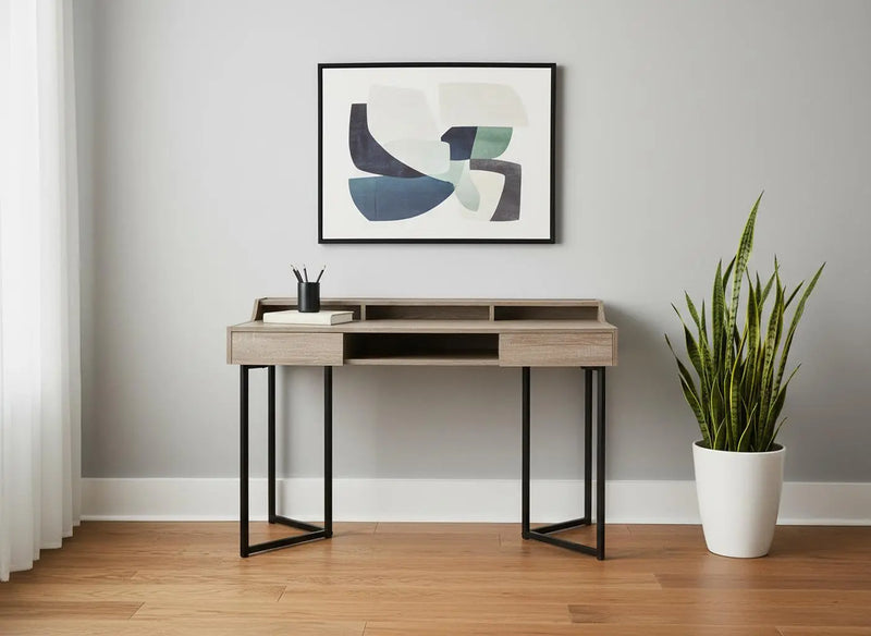 48" Taupe and Black Writing Desk With Two Drawers Homeroots Office
