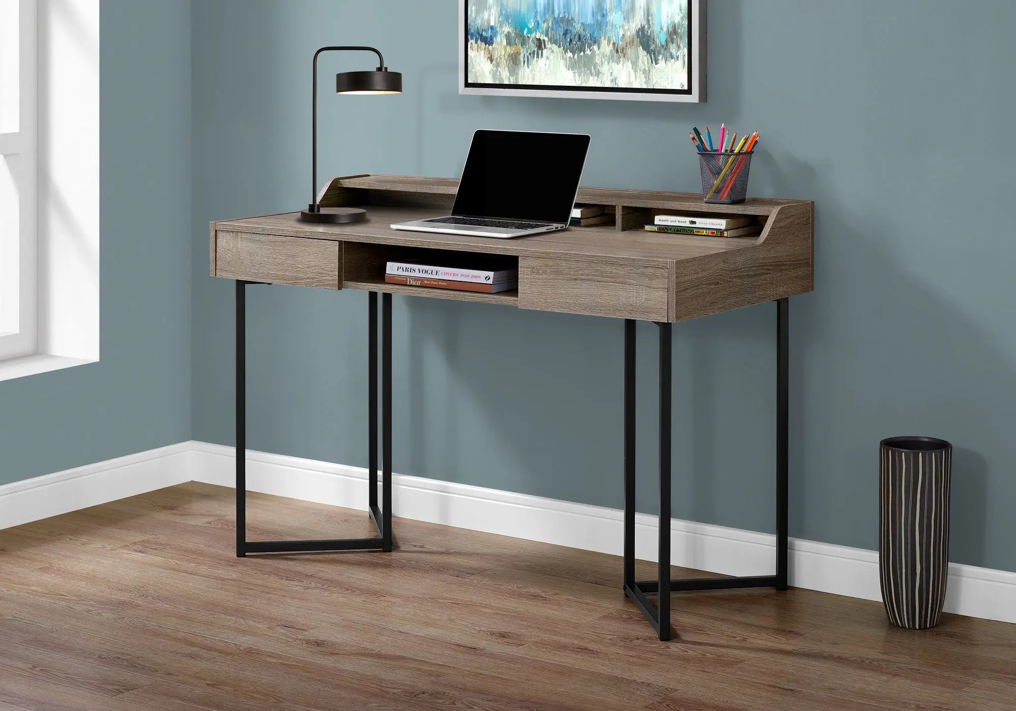 48" Taupe and Black Writing Desk With Two Drawers Homeroots Office