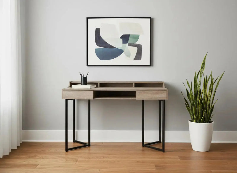48" Taupe and Black Writing Desk With Two Drawers Homeroots Office