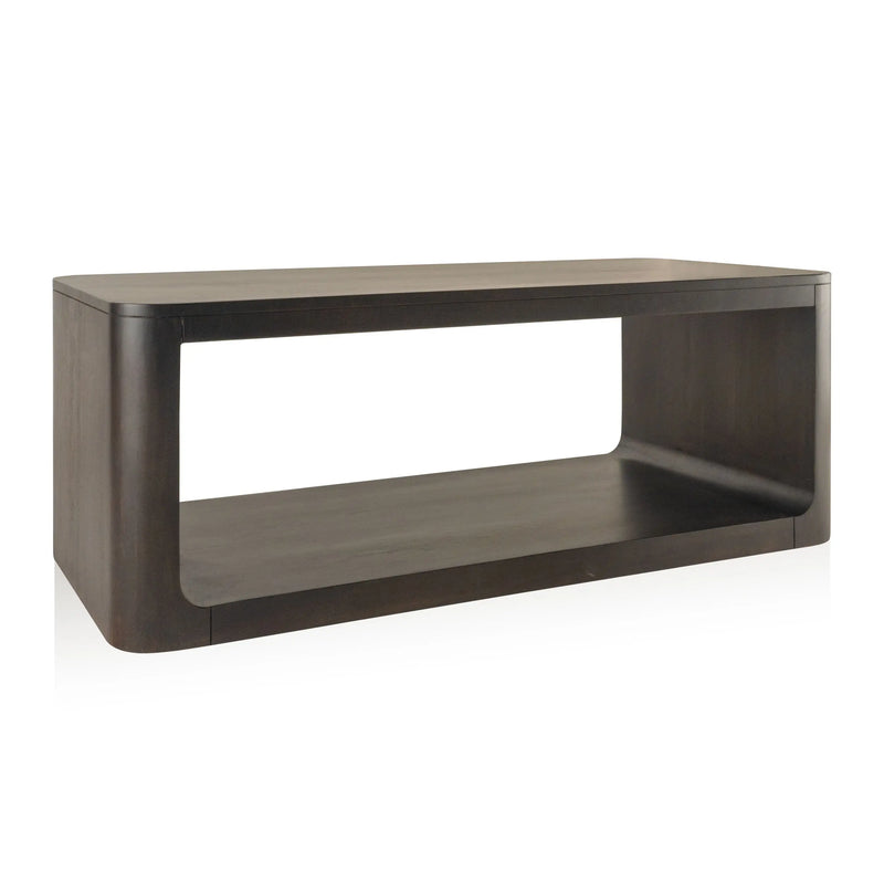 48" Walnut Solid Wood Floor Shelf Coffee Table With Shelf Homeroots Living Room