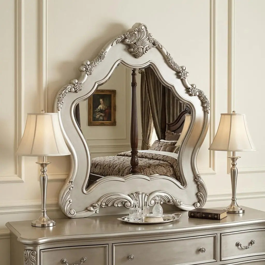 48" White Abstract Wood Framed Mounted Dresser Mirror Homeroots Bed & Bath