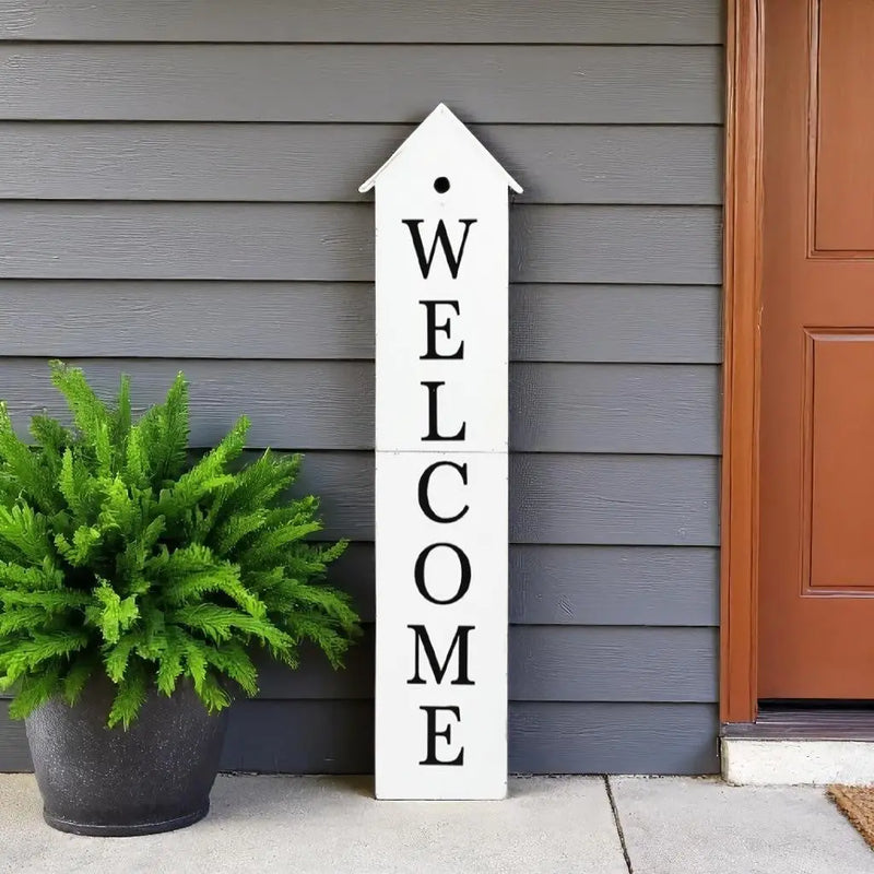 48" White And Black Solid Wood Birdhouse Welcome Porch Sign - GreatEagleInc