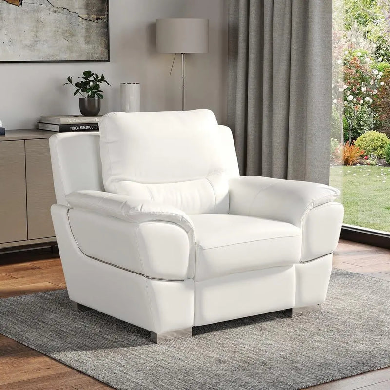 48" White And Silver Leather Match Club Chair Homeroots Living Room