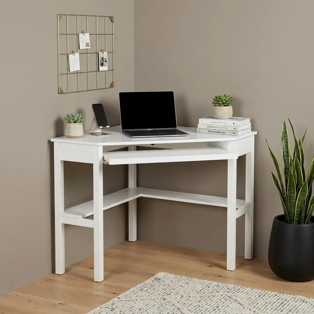 48" White Solid Wood Corner Writing Desk Homeroots Office