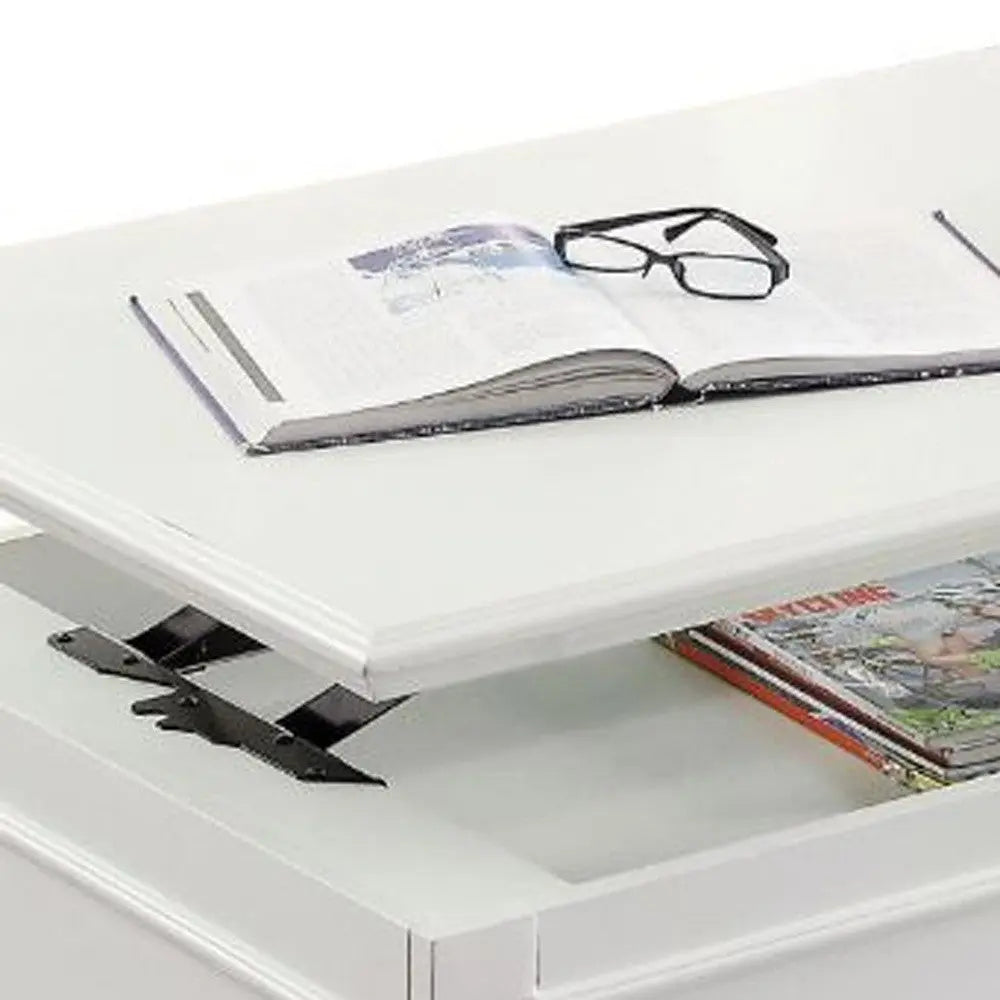 48" White Wood Lift Top Solid Coffee Table With Two Drawers Homeroots Living Room