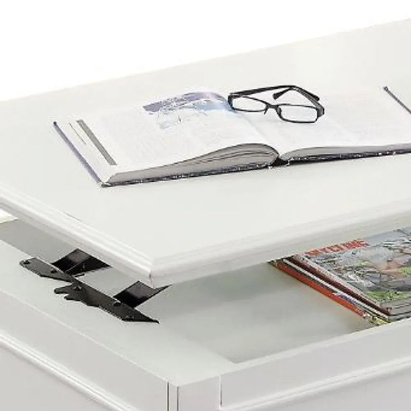48" White Wood Lift Top Solid Coffee Table With Two Drawers Homeroots Living Room