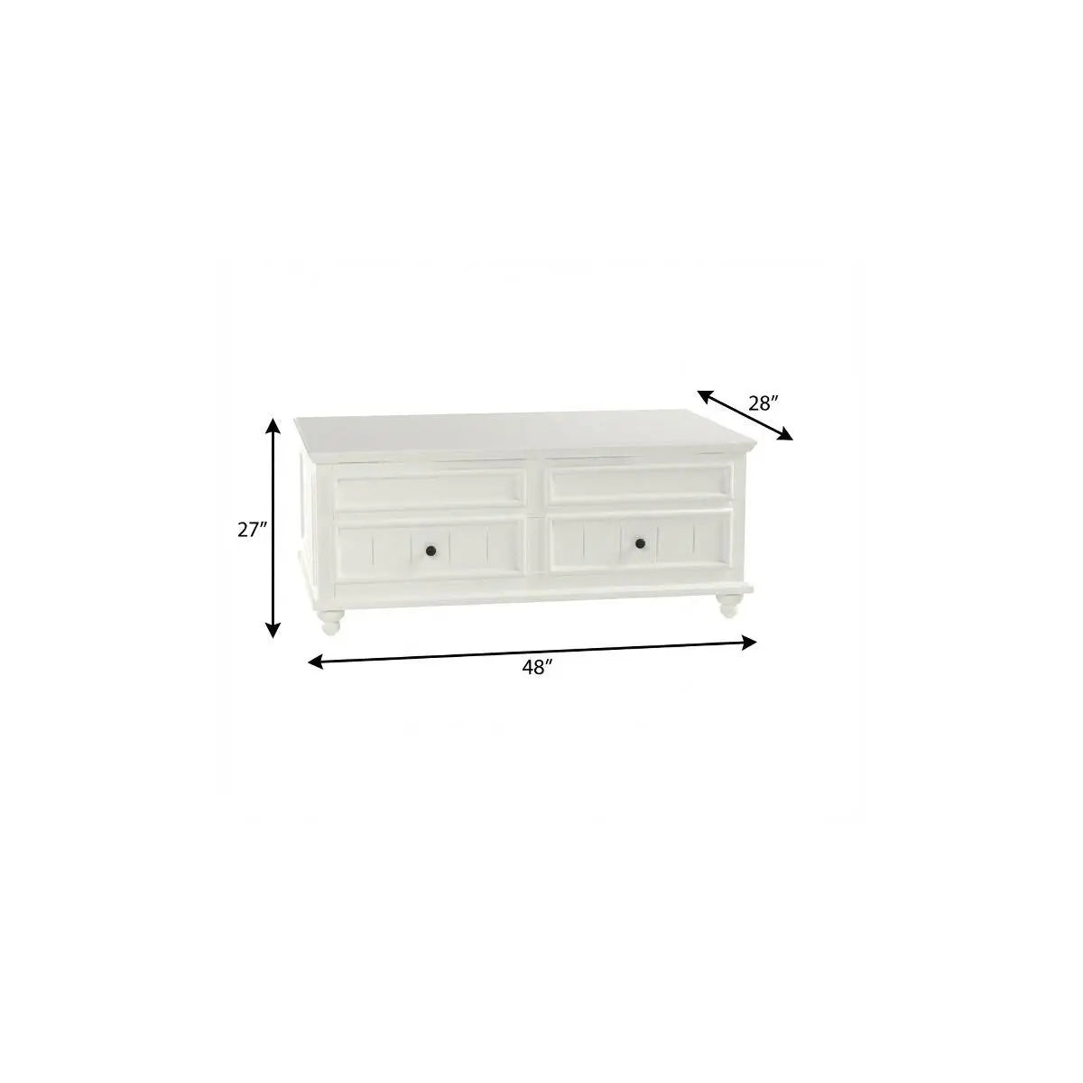 48" White Wood Lift Top Solid Coffee Table With Two Drawers Homeroots Living Room