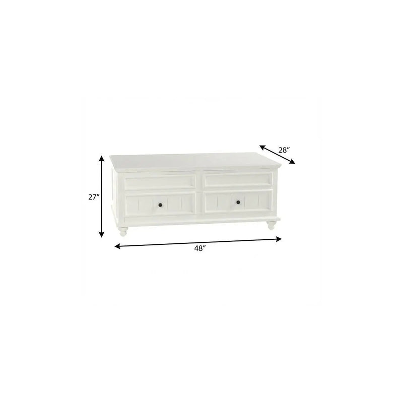 48" White Wood Lift Top Solid Coffee Table With Two Drawers Homeroots Living Room
