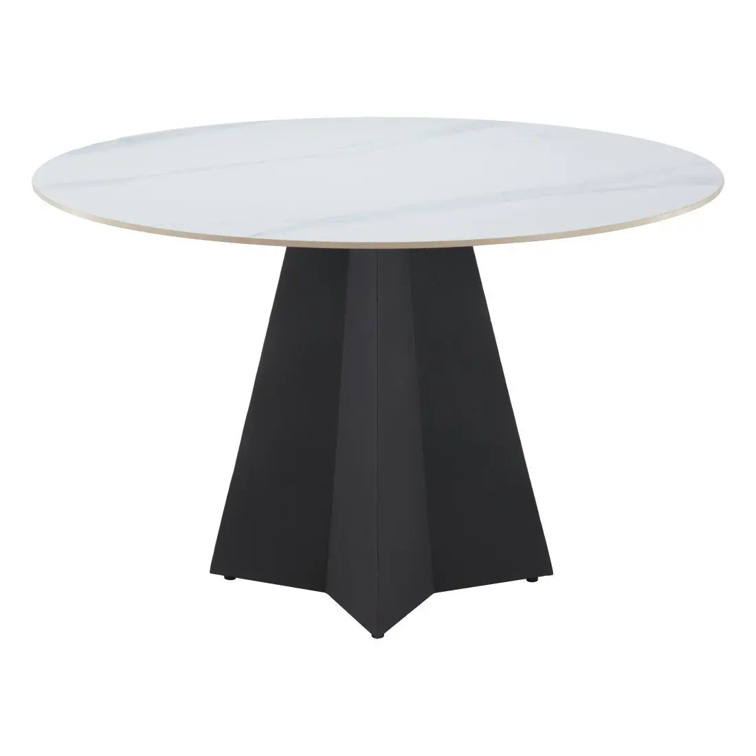 48" White and Black Sintered Stone and Steel Pedestal Base Round Dining Table Homeroots Kitchen & Dining