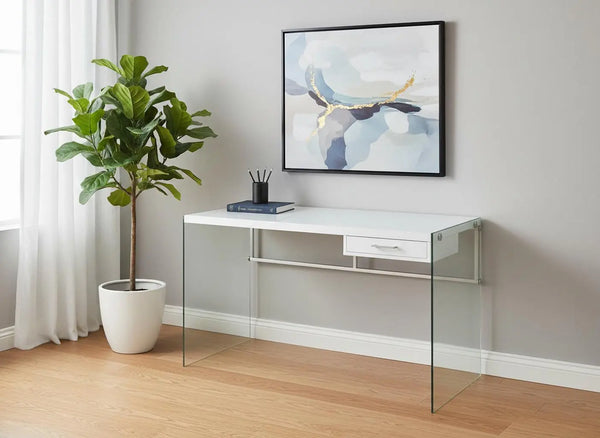 48" White and Clear Computer Desk Homeroots Office