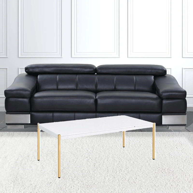 48" White and Gold Wood And Metal Coffee Table - GreatEagleInc