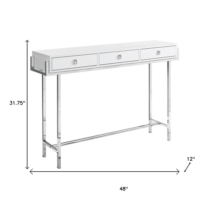 48" White and Silver Console Table And Drawers Homeroots Living Room