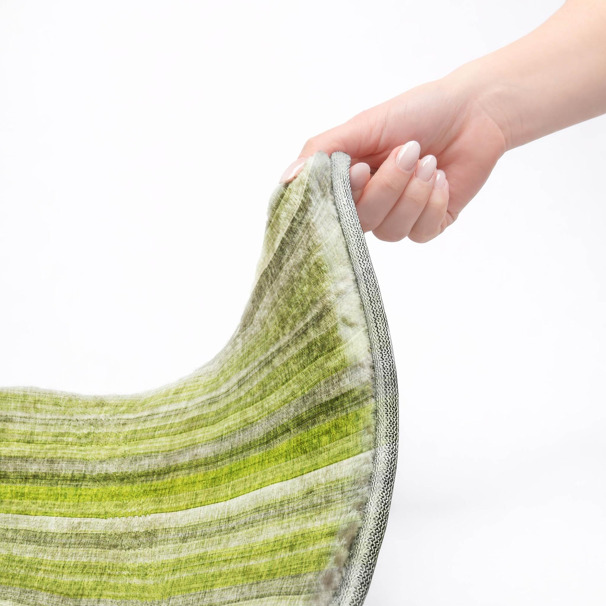 10' X 14' Green And Gray Striped Shag Washable Area Rug With UV Protection - Home & Garden