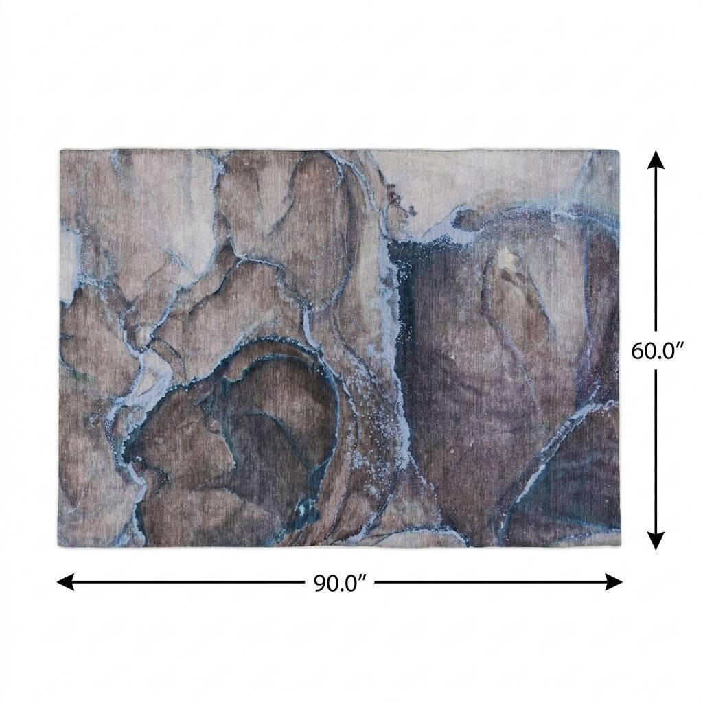 5' X 8' Navy Blue And Denim Blue Abstract Shag Washable Area Rug With UV Protection - Home & Garden