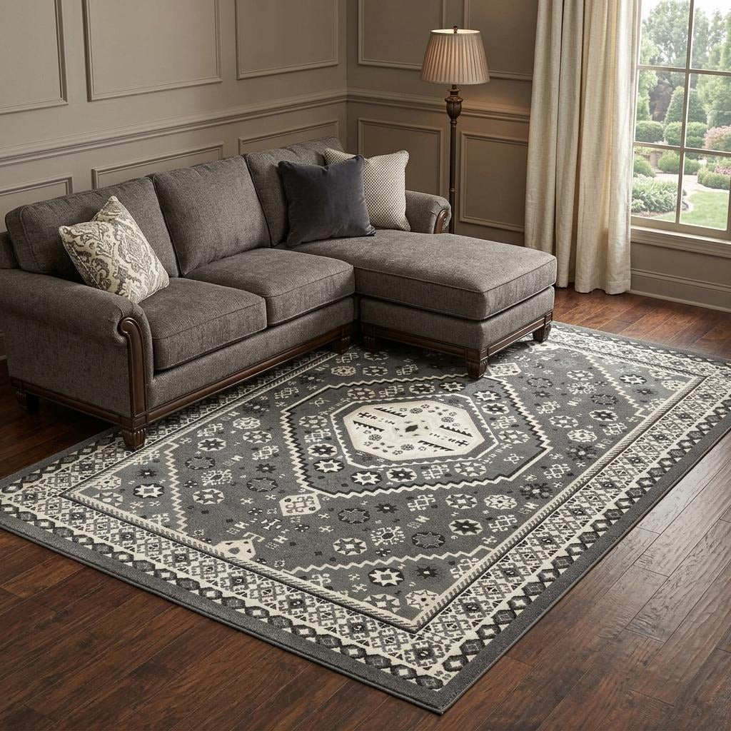 10' X 13' Gray And Ivory Medallion Area Rug - Home & Garden