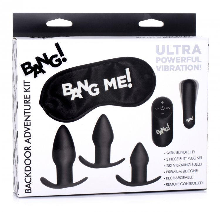 Bang! Backdoor Adventure 3pc Butt Plug Bullet & Blindfold Kit Black - GreatEagleInc