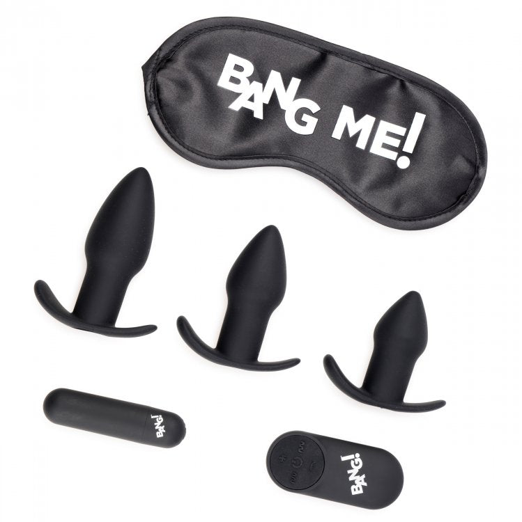 Bang! Backdoor Adventure 3pc Butt Plug Bullet & Blindfold Kit Black - GreatEagleInc