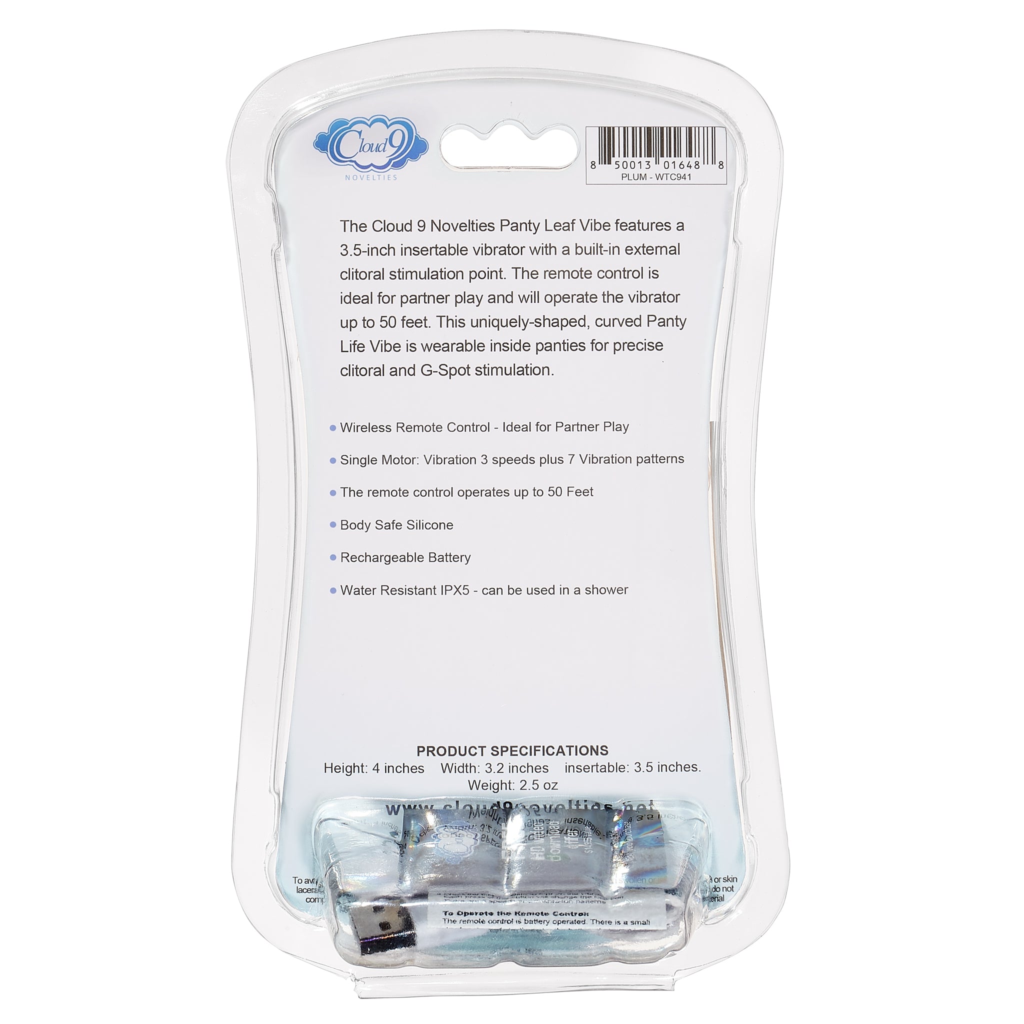 Cloud 9 Health & Wellness Wireless Remote Control Panty Leaf" Vibe - GreatEagleInc