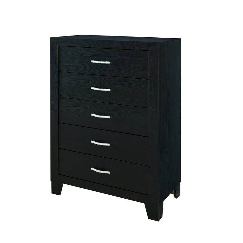 49" Black Wood Five Drawer Dresser Homeroots Bed & Bath