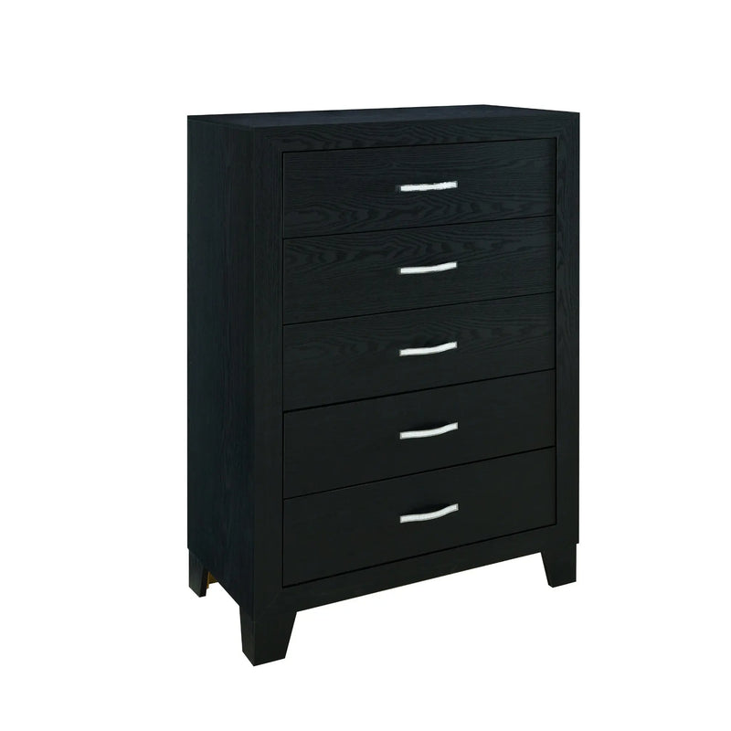 49" Black Wood Five Drawer Dresser Homeroots Bed & Bath