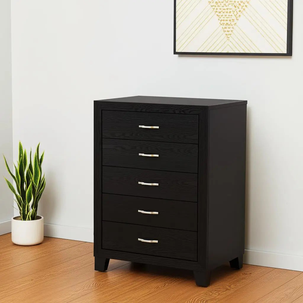 49" Black Wood Five Drawer Dresser Homeroots Bed & Bath